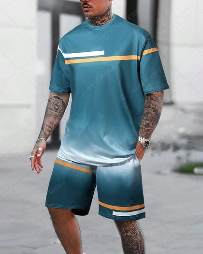 Men's tee set round neck short-sleeved shorts sports set two-piece set