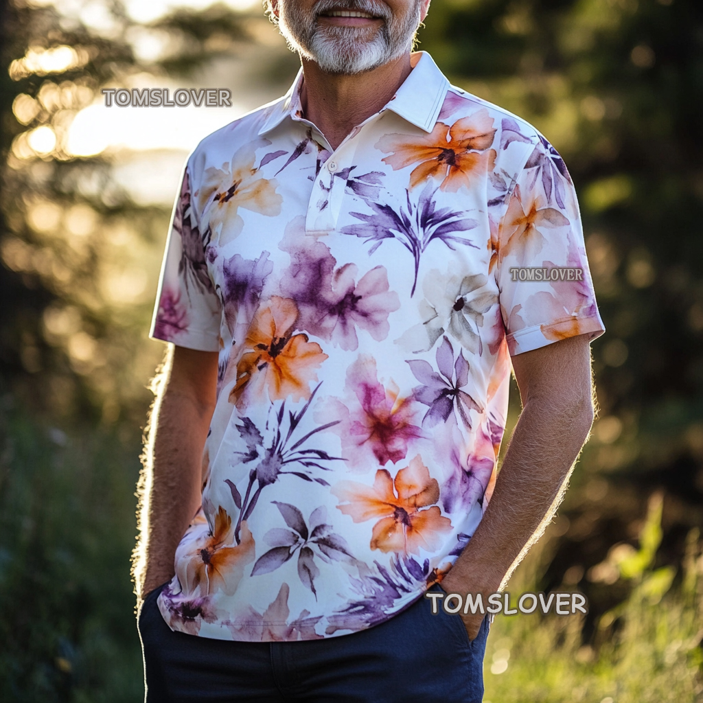 Floral botanical print polo shirt Men's polo shirt