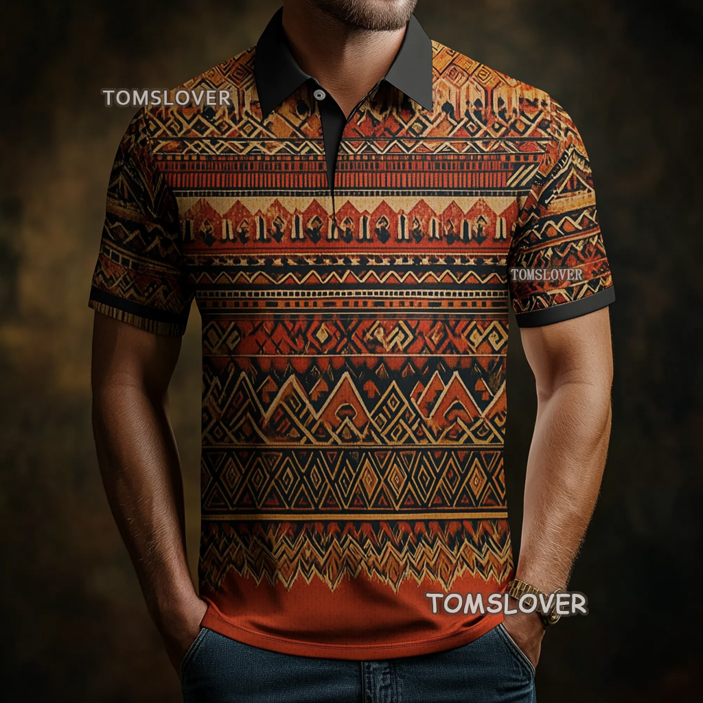 Men's Vintage print polo shirt  Short sleeve