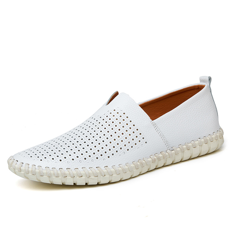 TomsloverMen's Genuine Leather Loafers Casual Flat Shoes low-top breathable driving shoes