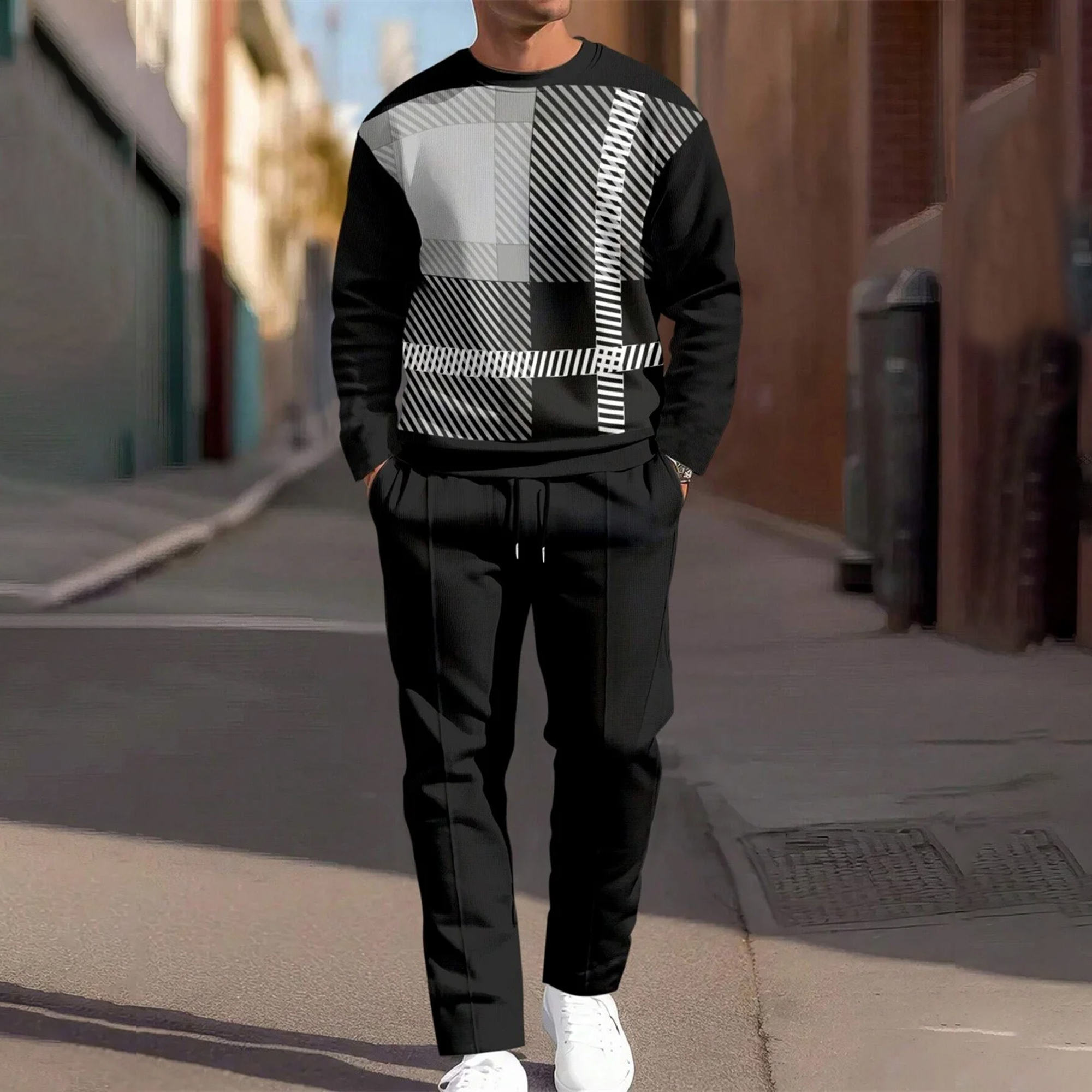 Men's Simple Round Neck Casual Sports Set 