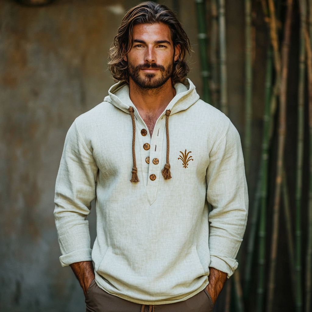 Cotton and linen shirt with hood Spring cardigan