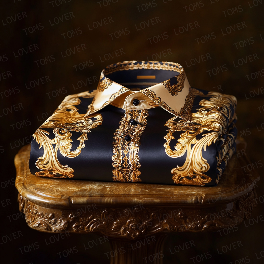 Business Elegant Gold Baroque Shirt Wedding Shirt Men's Shirt