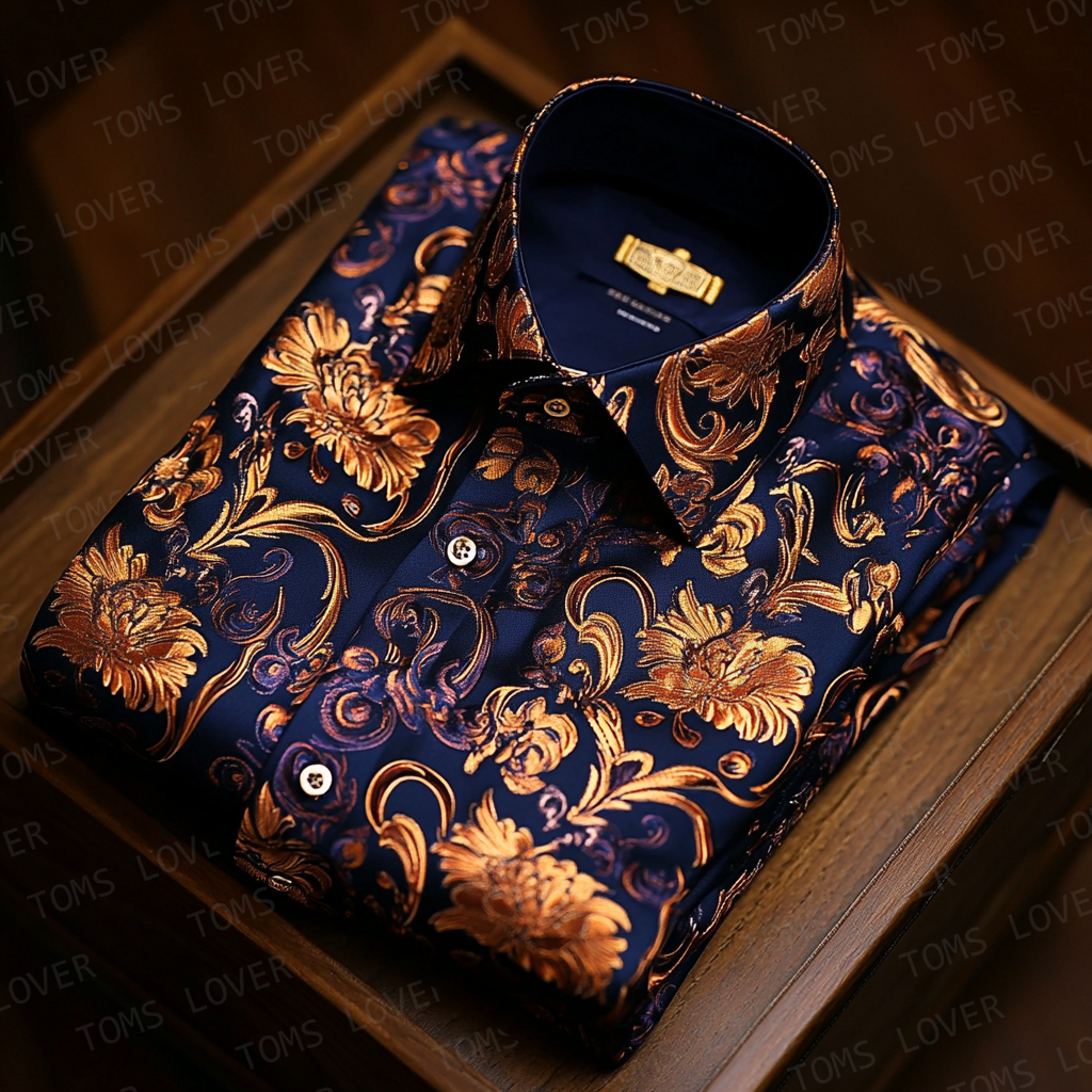 Classic art print shirts Business casual retro shirts
