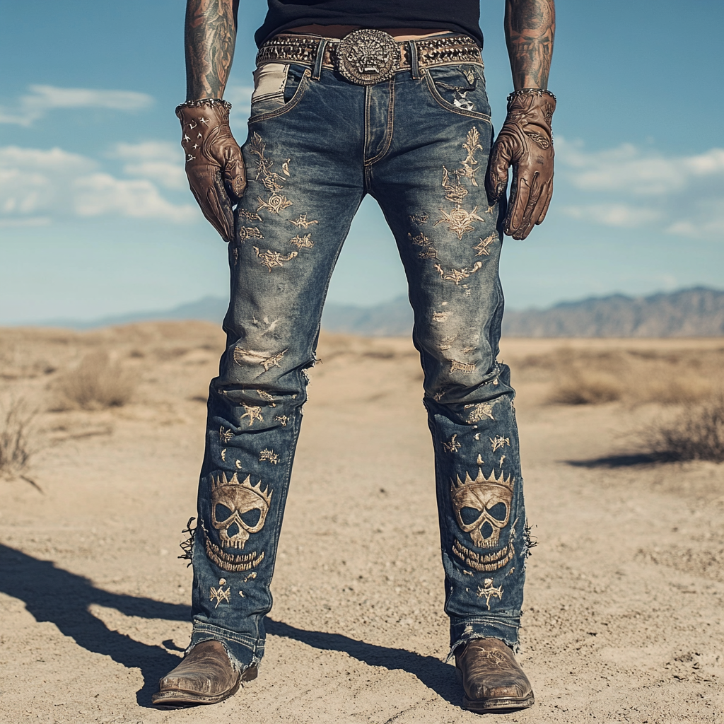 High-quality jeans with a graphic pattern