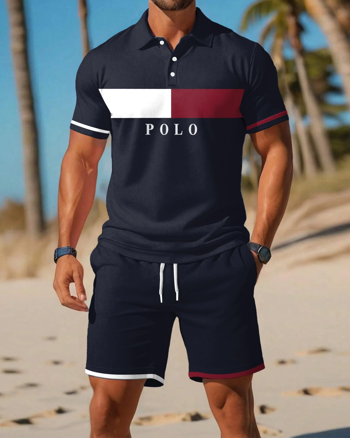 Men's  Print Polo Set Polo Shirt