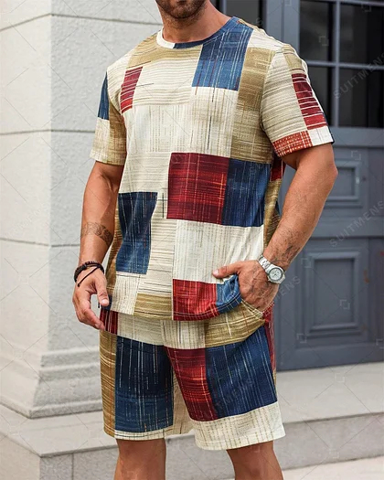 Men's tee set round neck short-sleeved shorts sports set two-piece set