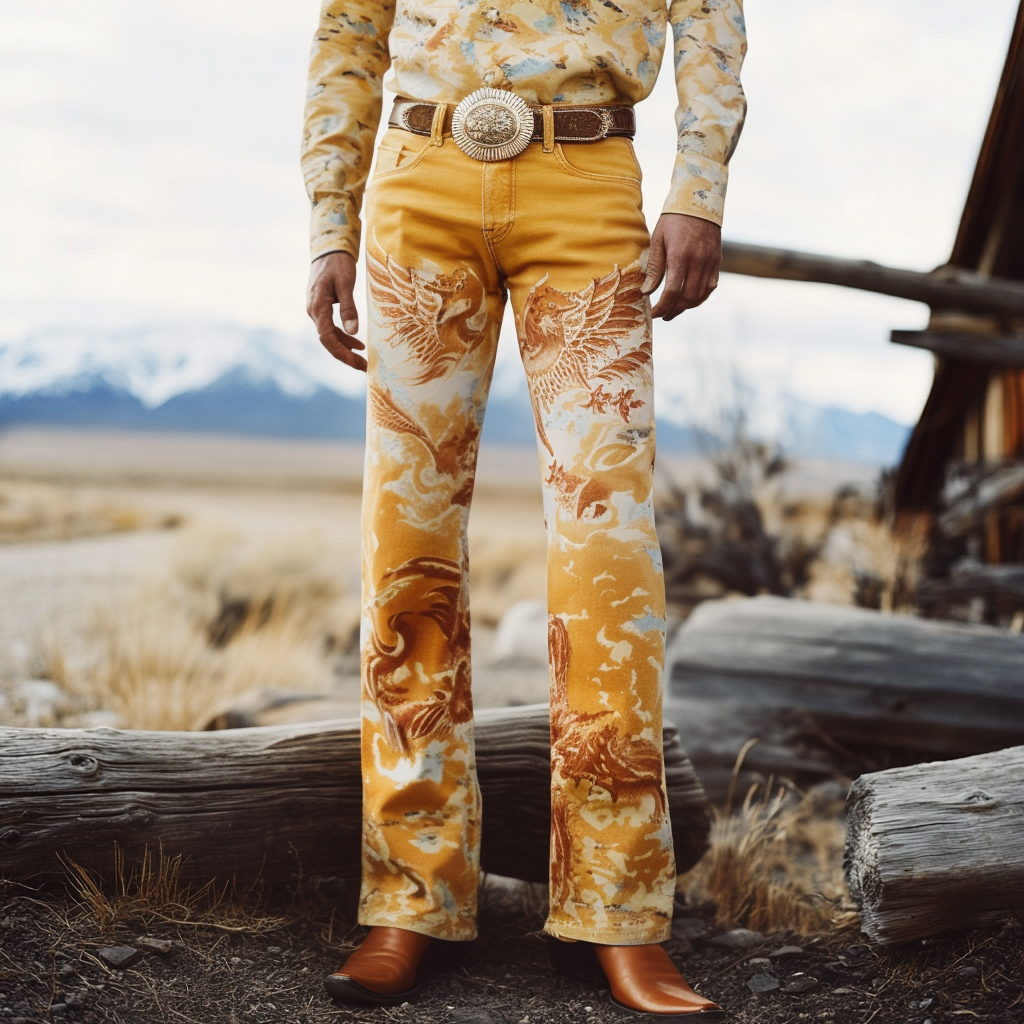 High-quality jeans with a graphic pattern