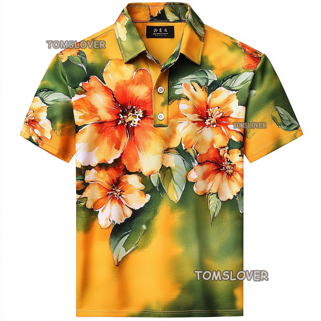 Floral botanical print polo shirt Men's polo shirt