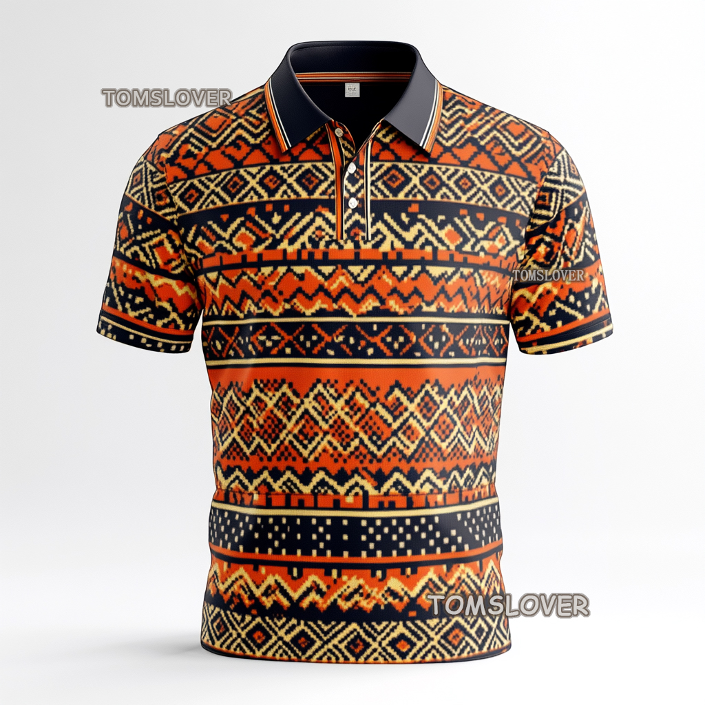 Men's Vintage print polo shirt  Short sleeve