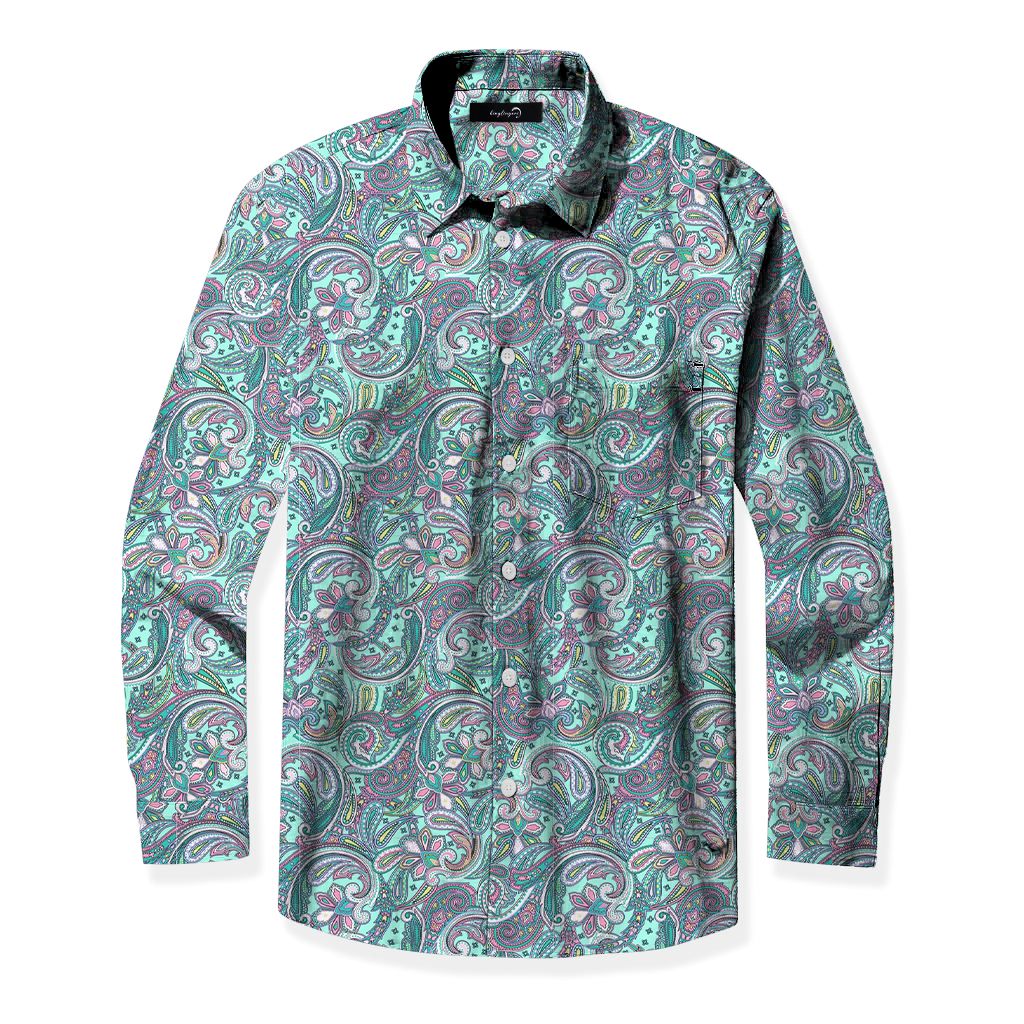 Tomslover Men's Regular Business Casual Printed Long-sleeved Shirt