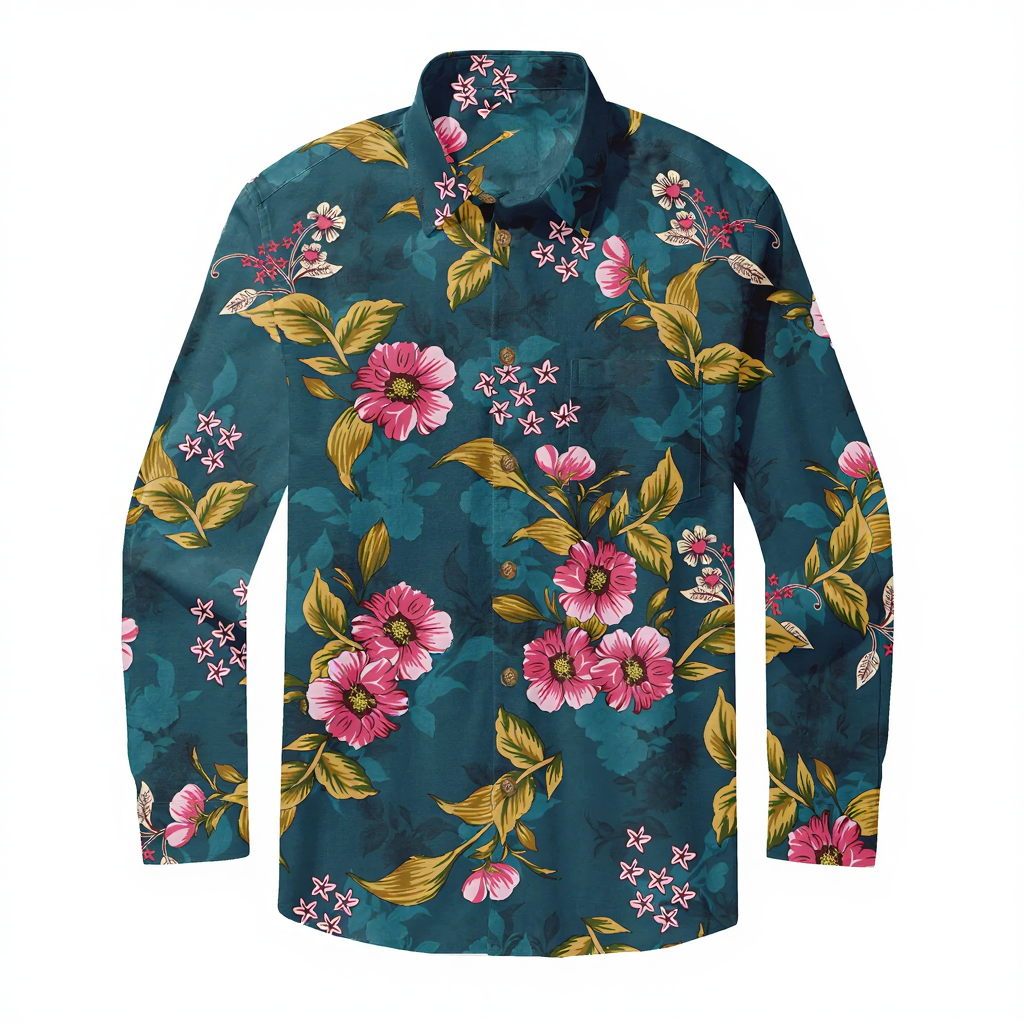 Men's Vintage Print Casual Fashion Button Long Sleeve Shirt
