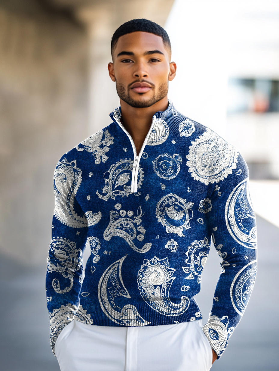 Men's casual half-zip polo shirt