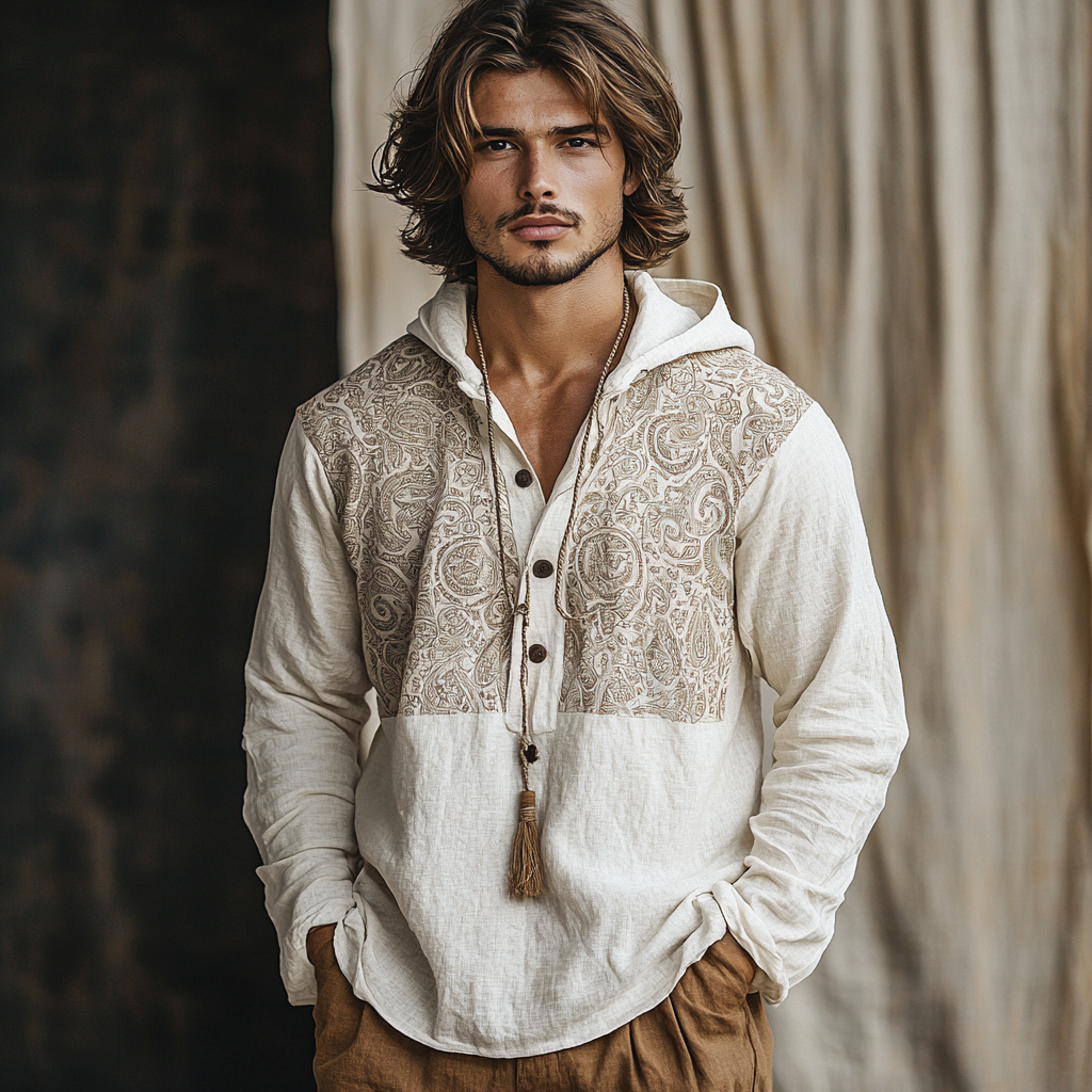 Cotton and linen shirt with hood Spring cardigan