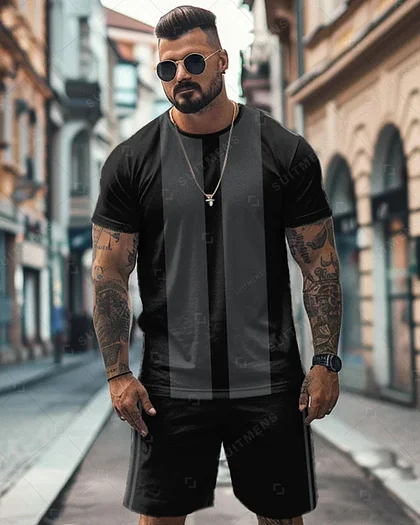Men's tee set round neck short-sleeved shorts sports set two-piece set