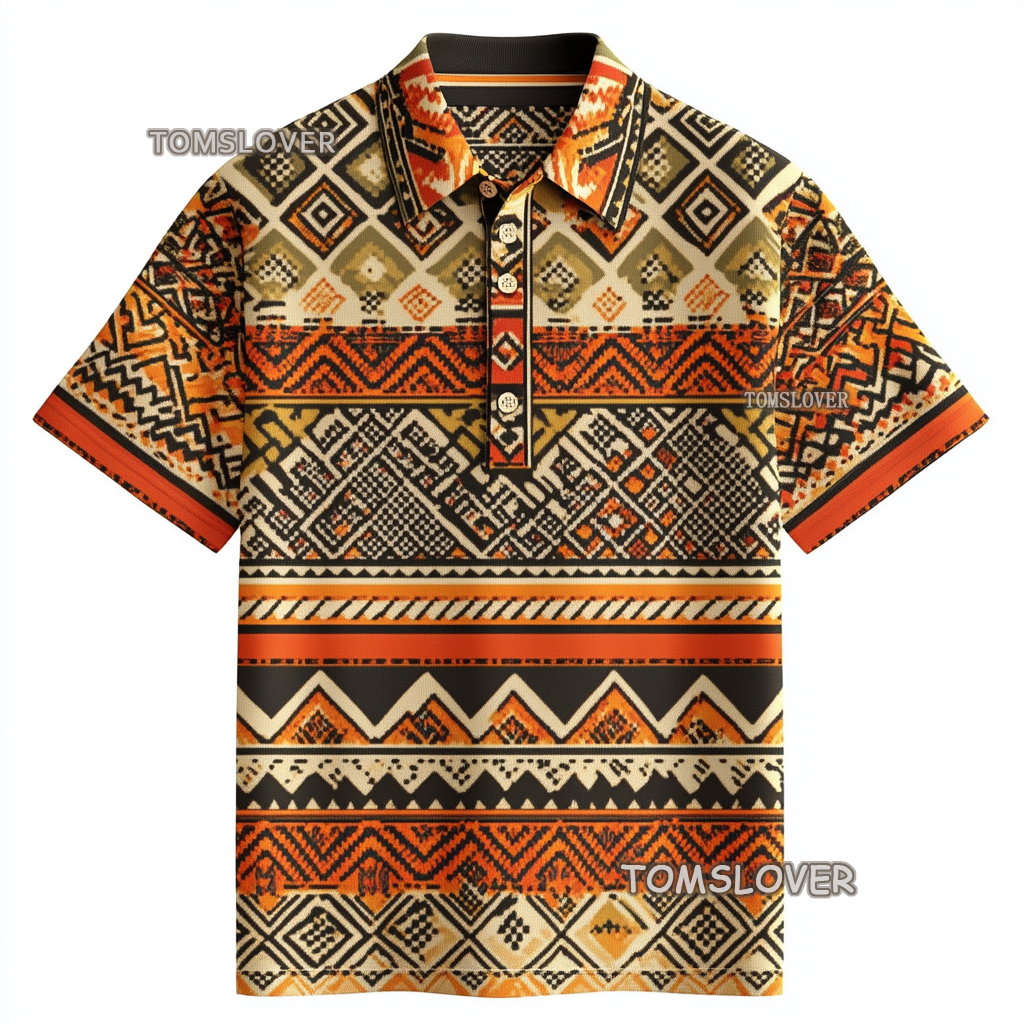 Men's Vintage print polo shirt  Short sleeve