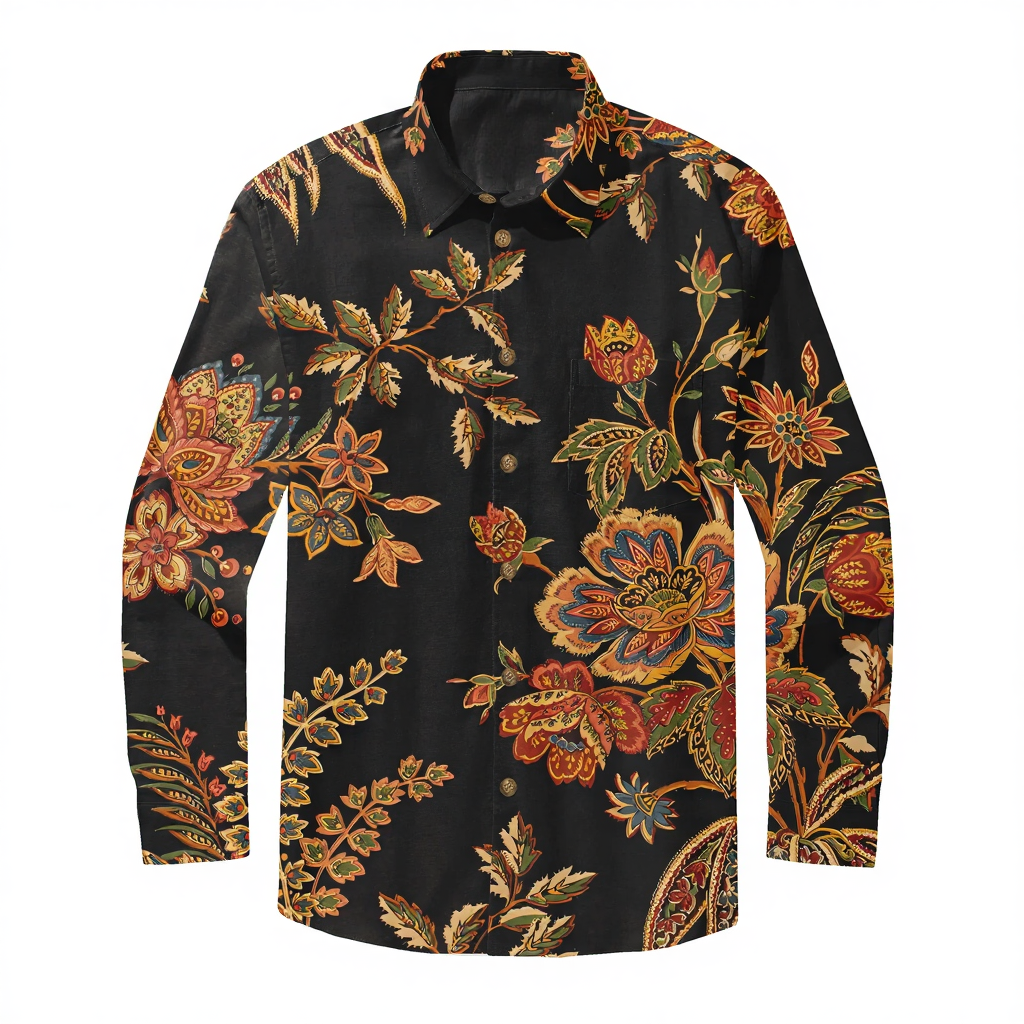 Men's Vintage Print Casual Fashion Button Long Sleeve Shirt