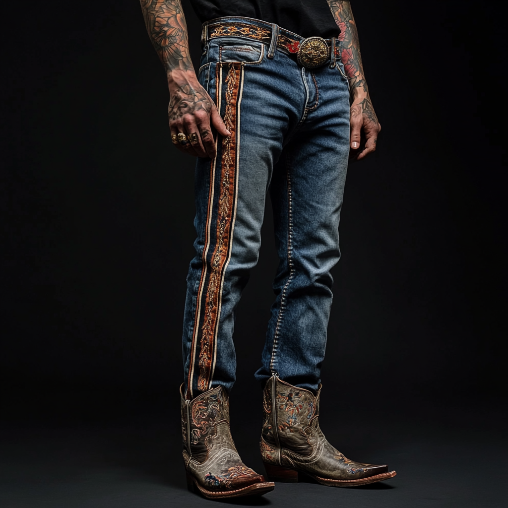High-quality jeans with a graphic pattern