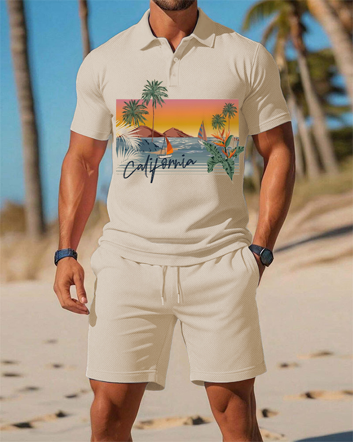 Men's  Print Polo Set Polo Shirt