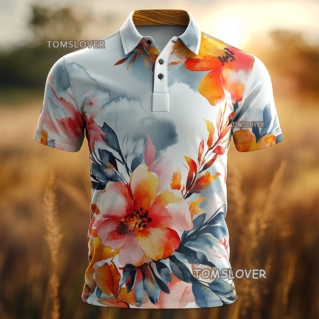 Floral botanical print polo shirt Men's polo shirt