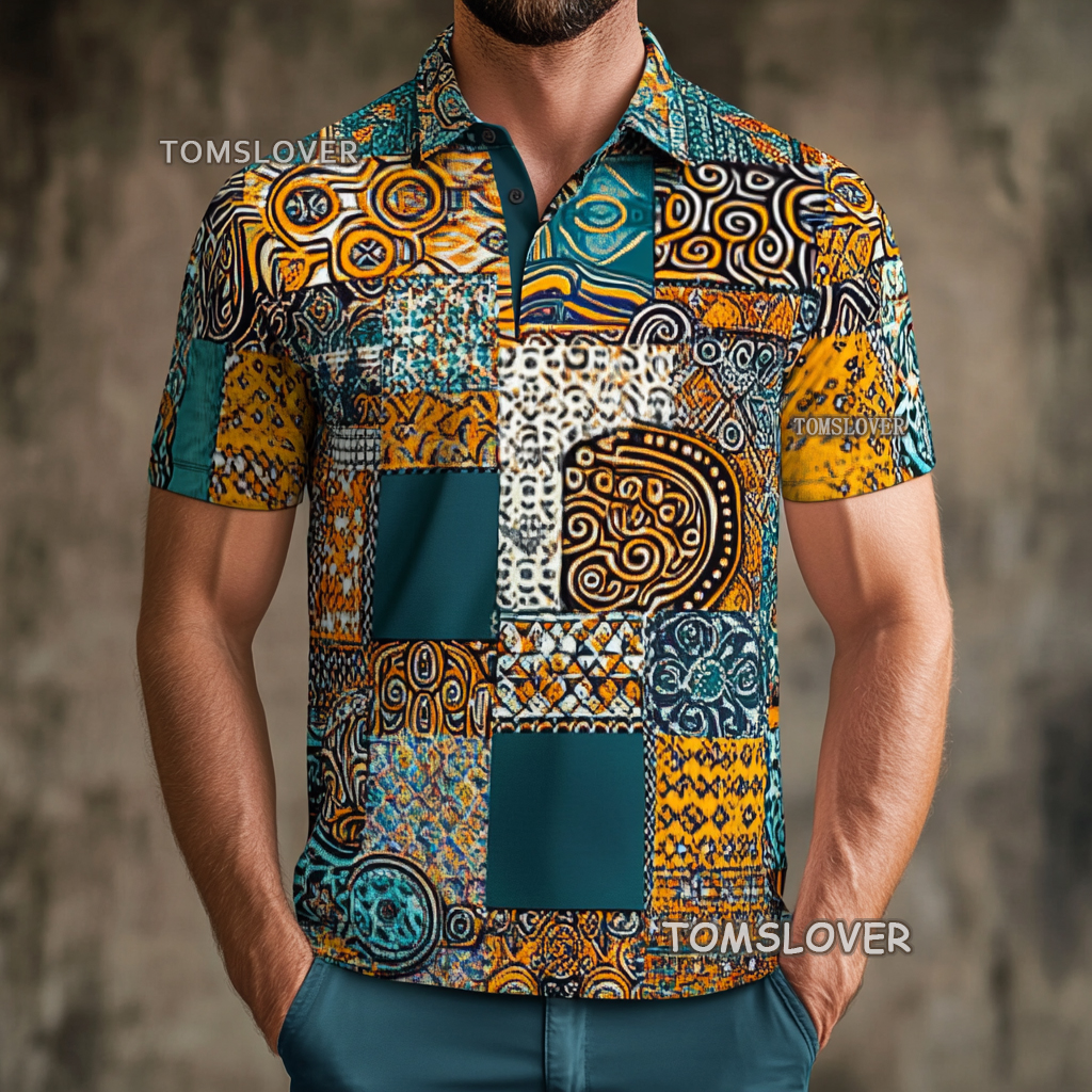 Men's Vintage print polo shirt  Short sleeve