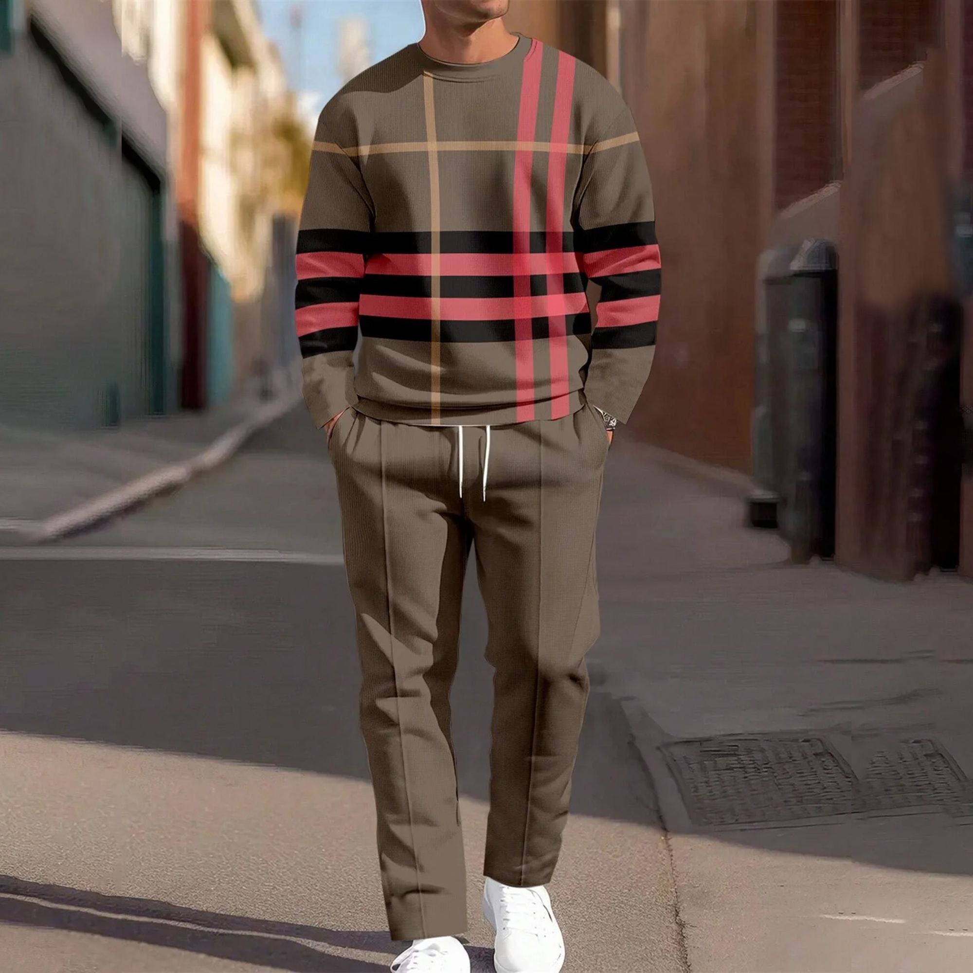 Men's Simple Round Neck Casual Sports Set 