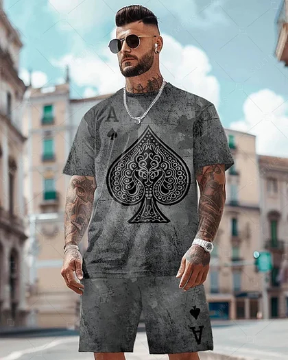 Men's tee set round neck short-sleeved shorts sports set two-piece set