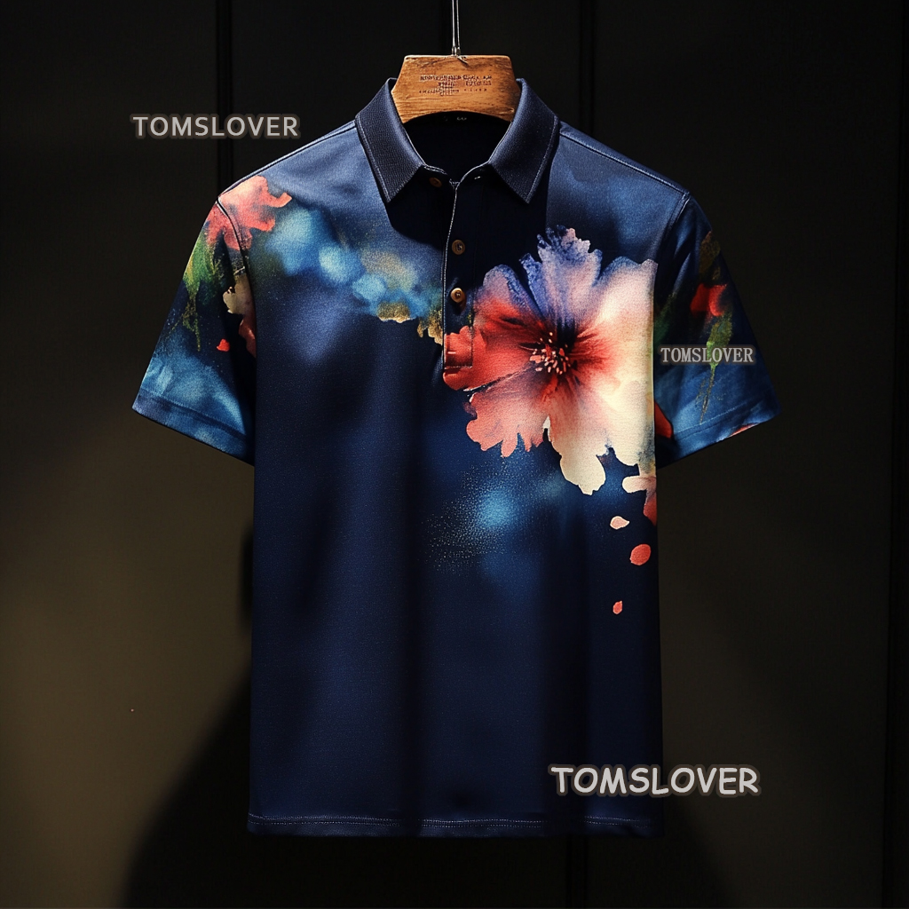 Floral botanical print polo shirt Men's polo shirt