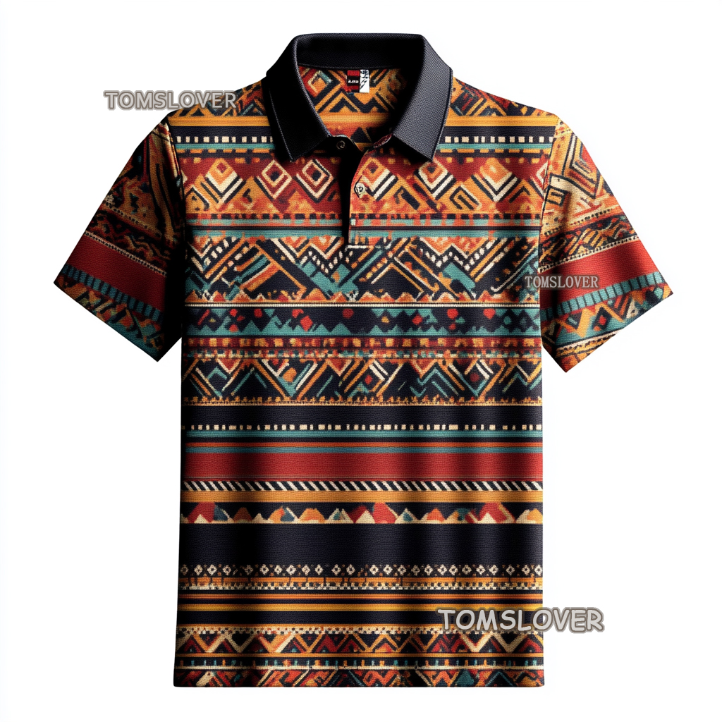 Men's Vintage print polo shirt  Short sleeve