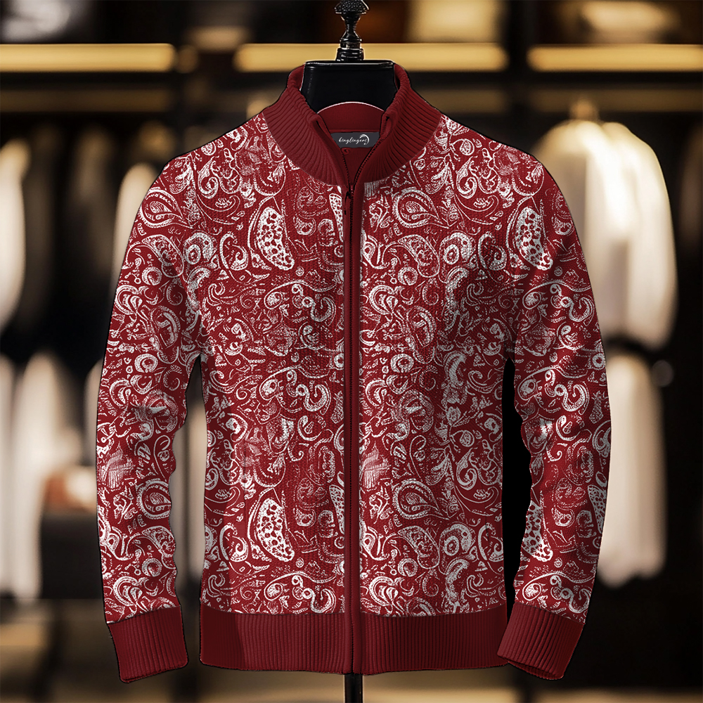 TomsloverMen's Fashion Stand Collar Cardigan Sweater Knit Jacket