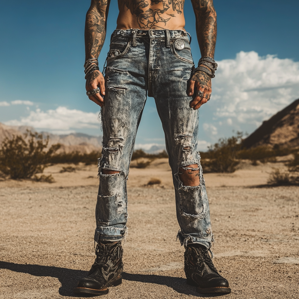High-quality jeans with a graphic pattern