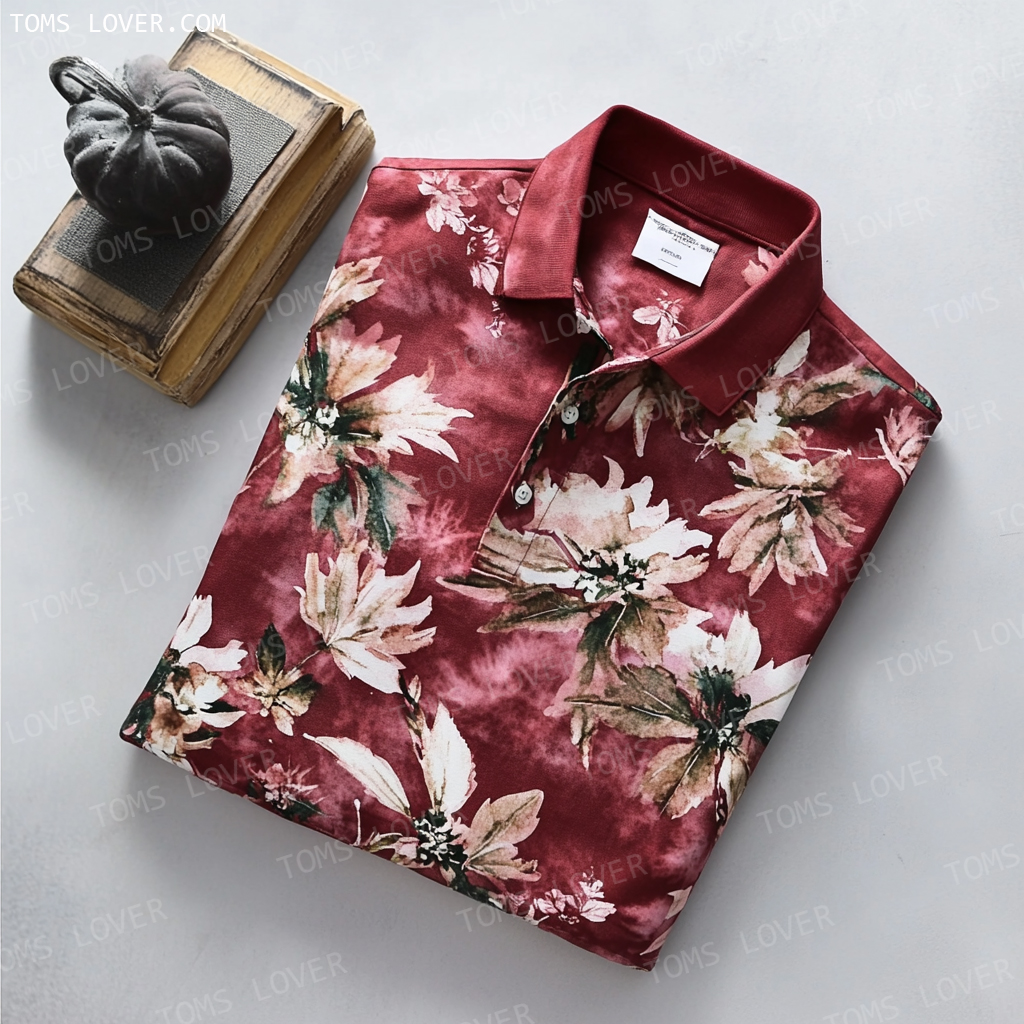 Floral botanical print polo shirt Men's polo shirt