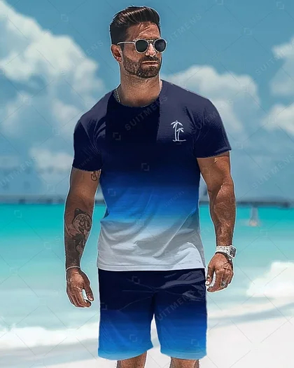 Men's tee set round neck short-sleeved shorts sports set two-piece set