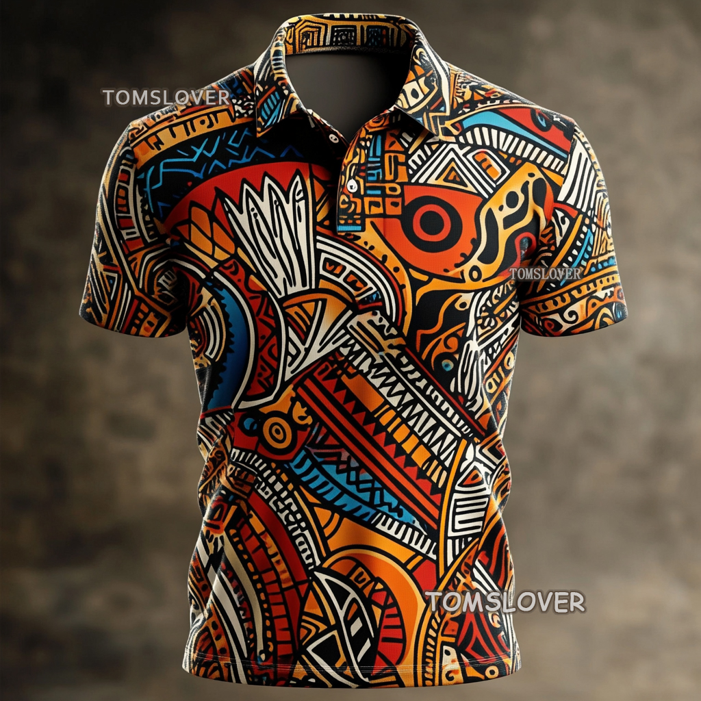 Men's Vintage print polo shirt  Short sleeve