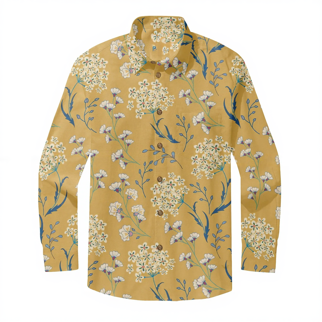 Men's Vintage Print Casual Fashion Button Long Sleeve Shirt