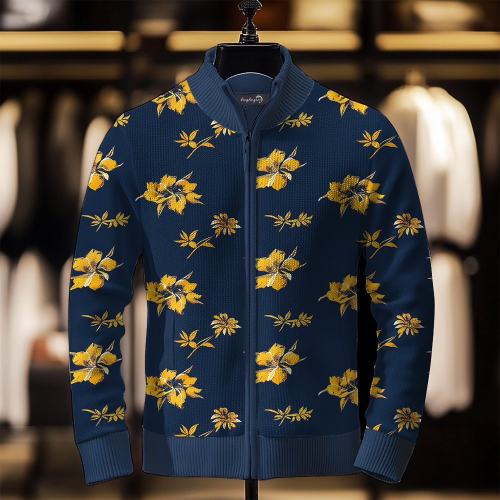 TomsloverMen's Fashion Stand Collar Cardigan Sweater Knit Jacket