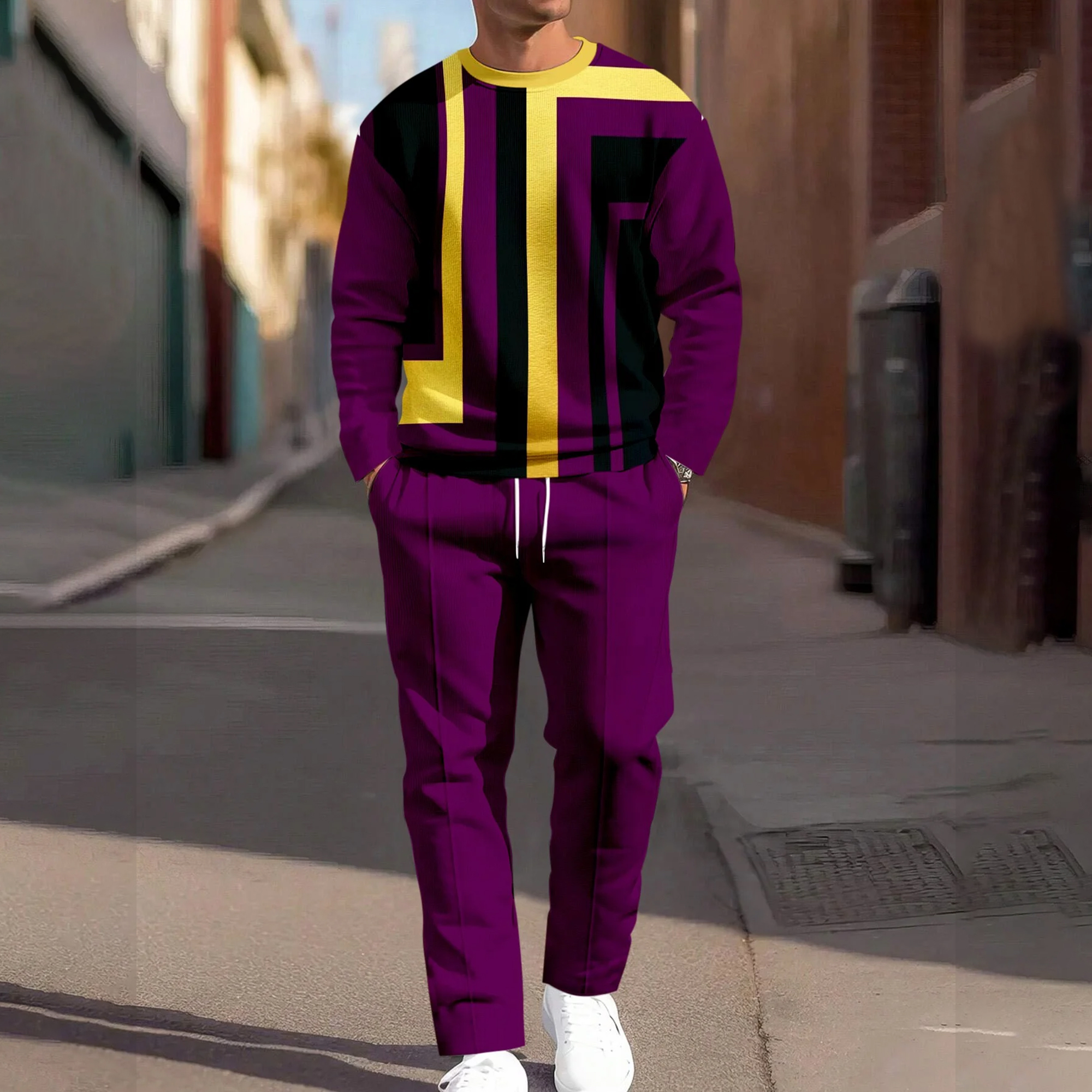 Men's Simple Round Neck Casual Sports Set 