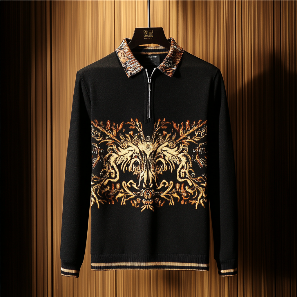 Men's casual half-zip polo shirt