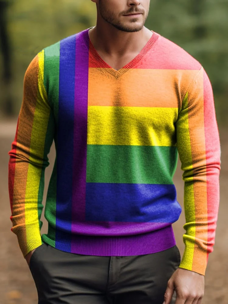 Men's V-neck Lnit long-sleeved sweater 