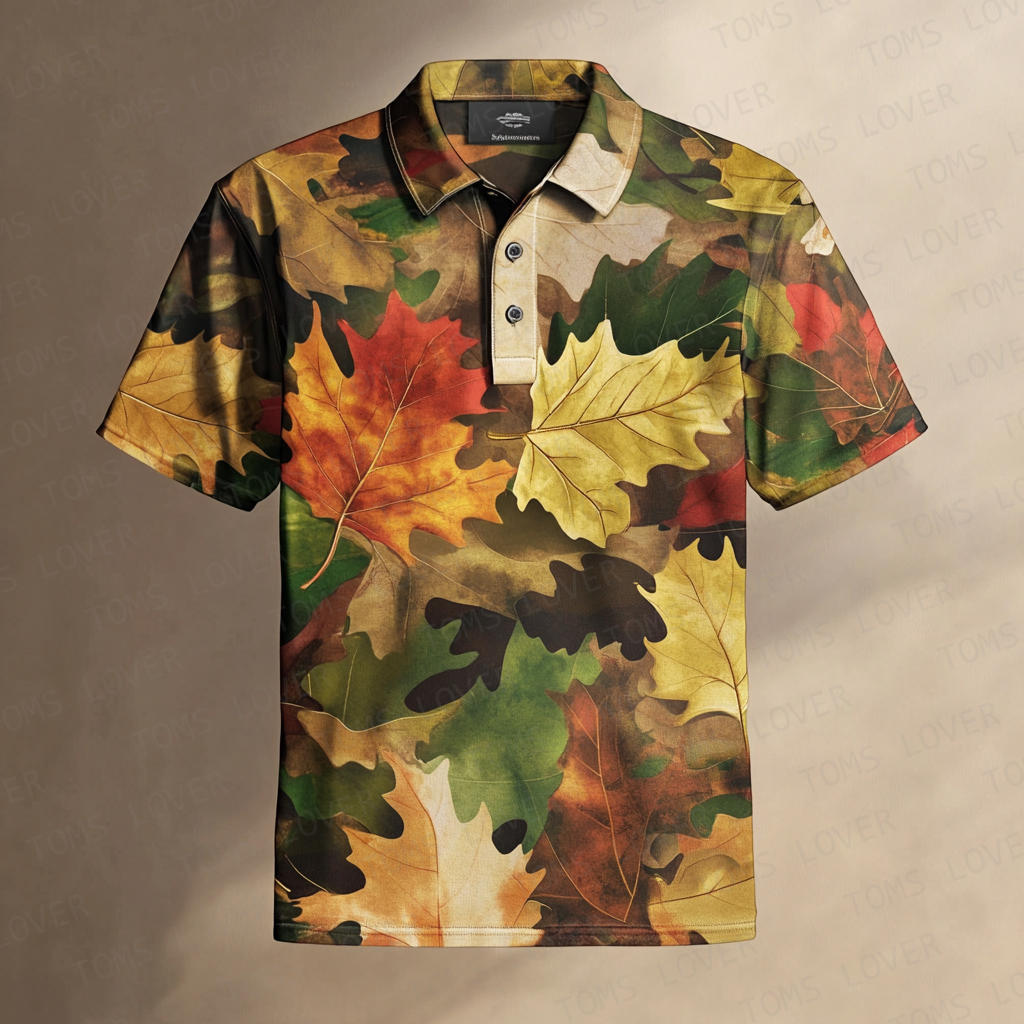 Men's Business Casual Fallen Leaves Short Sleeve Polo Shirt
