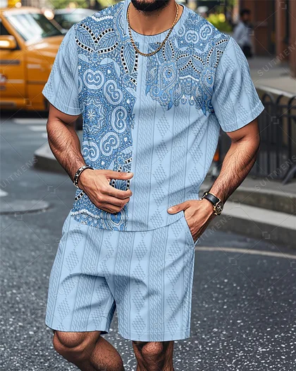 Men's tee set round neck short-sleeved shorts sports set two-piece set