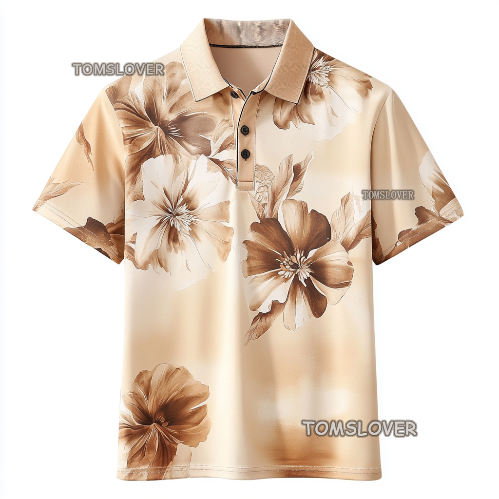 Floral botanical print polo shirt Men's polo shirt