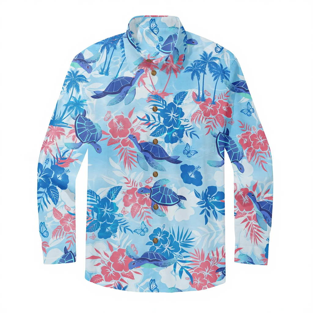 Men's Vintage Print Casual Fashion Button Long Sleeve Shirt