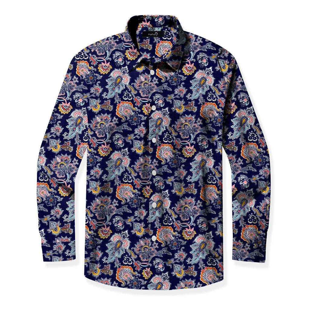 TomsloverMen's Regular Business Casual Printed Long-sleeved Shirt