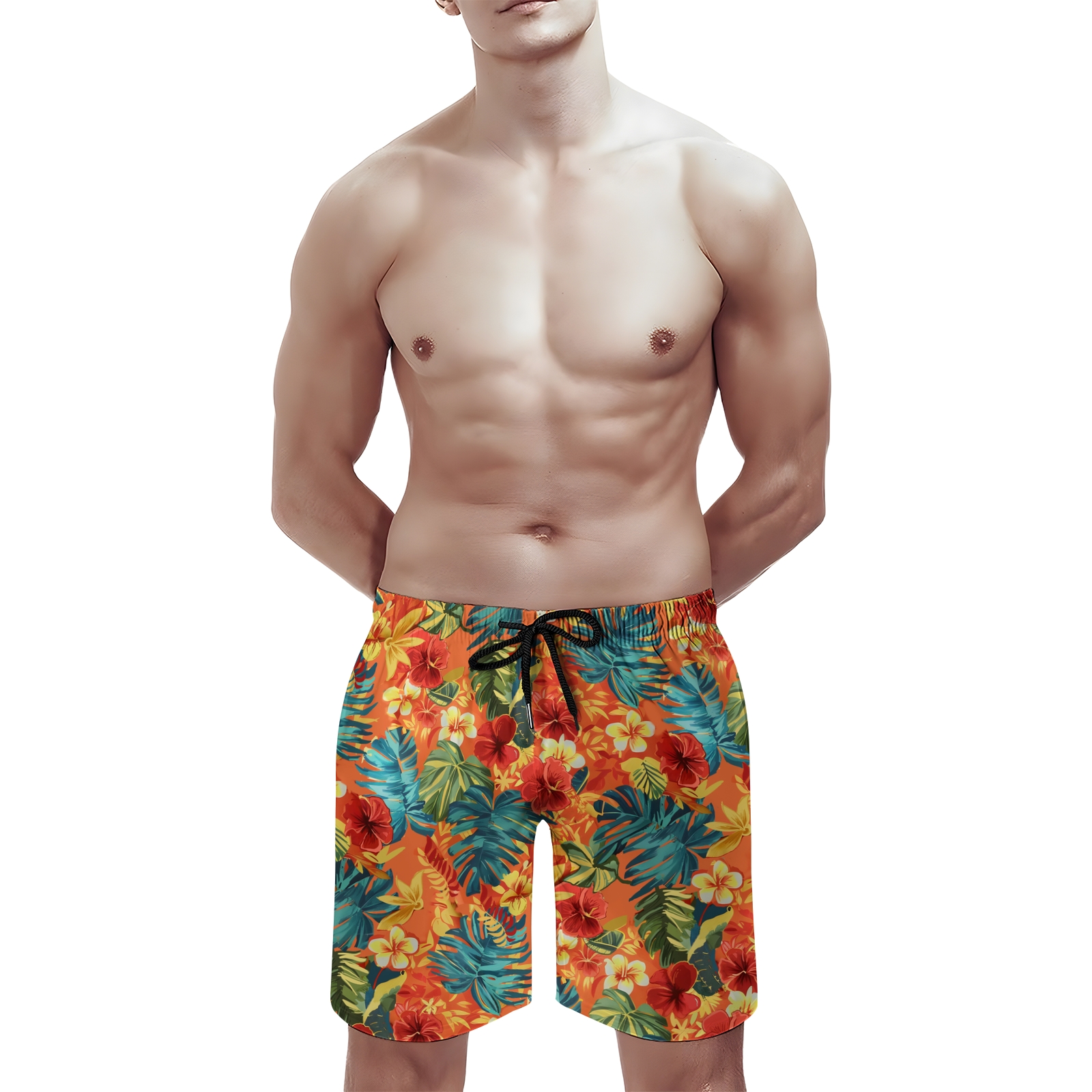 TomsloverMen's Print Drawstring Swim Shorts 2407000302