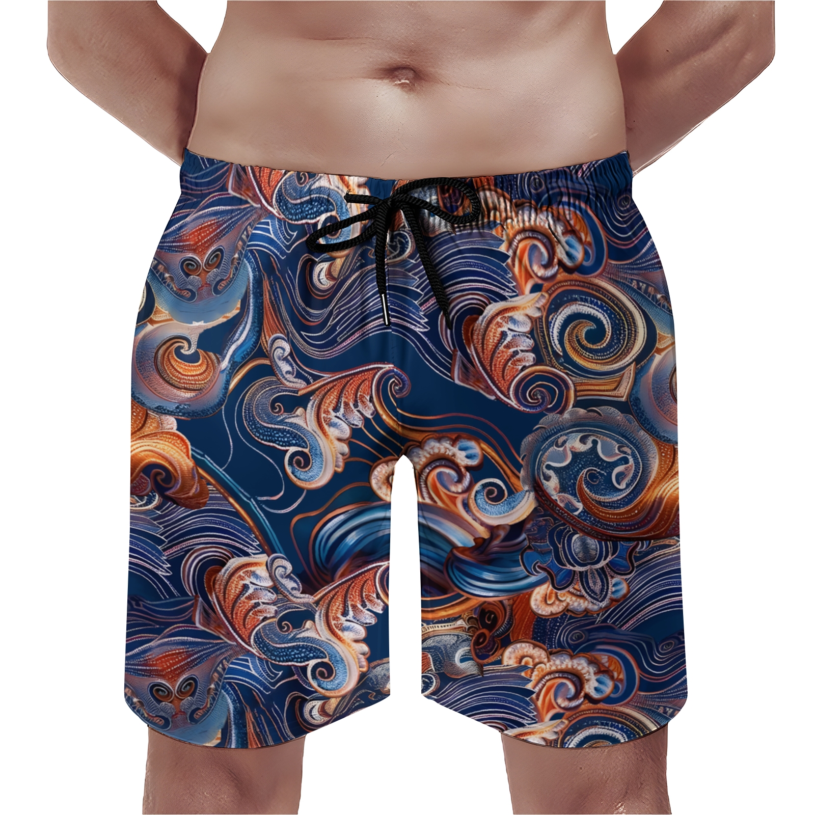 TomsloverMen's Print Drawstring Swim Shorts 2407000306