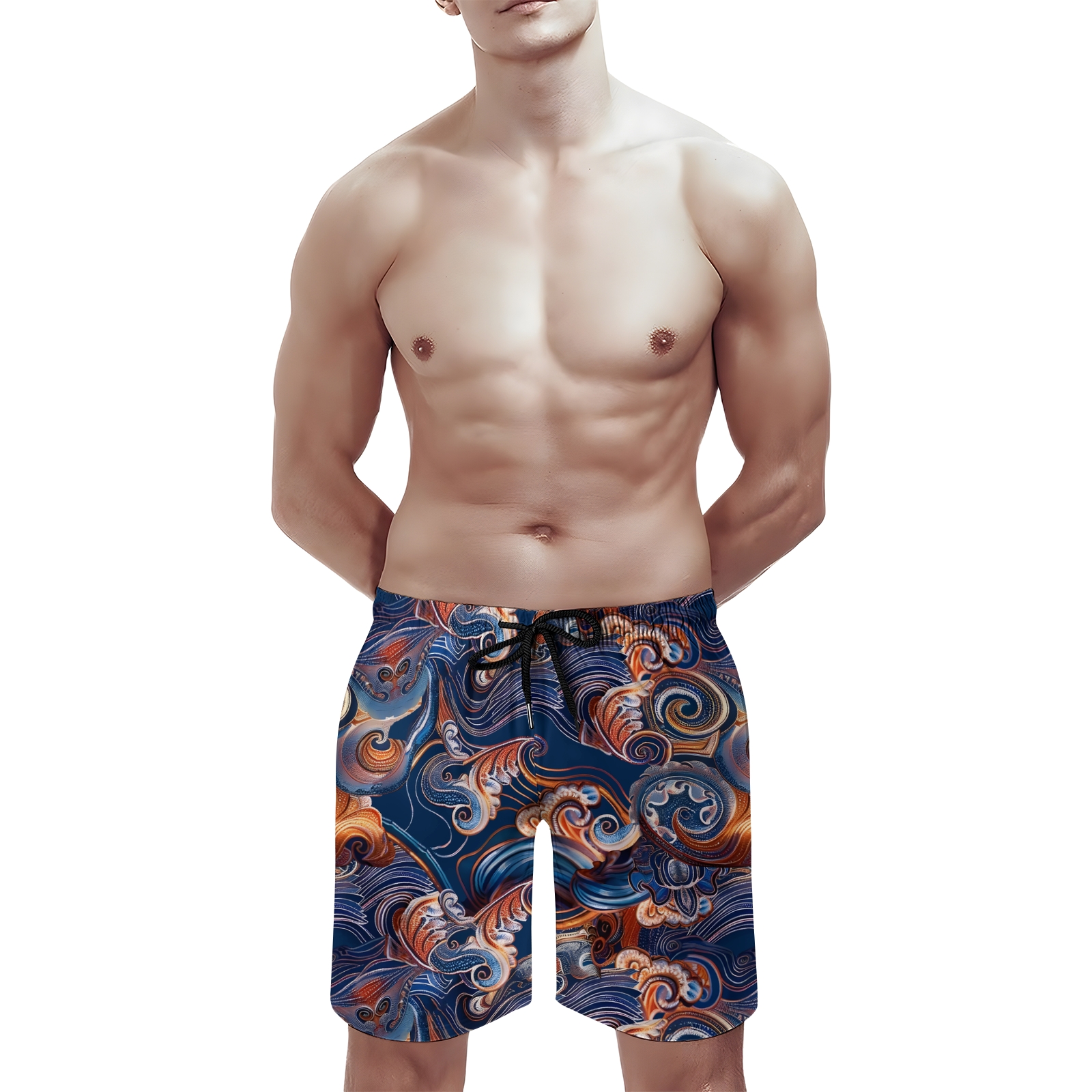 TomsloverMen's Print Drawstring Swim Shorts 2407000306