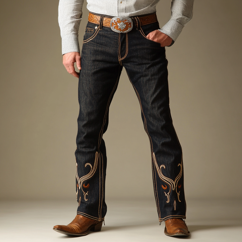 Retro trendy western style men's printed jeans