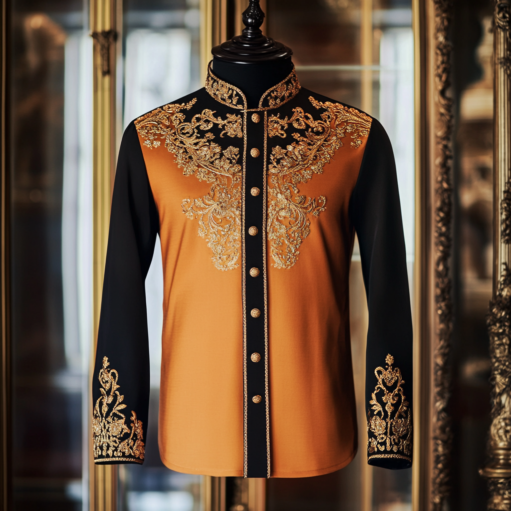 Luxurious satin stand collar long sleeve shirt