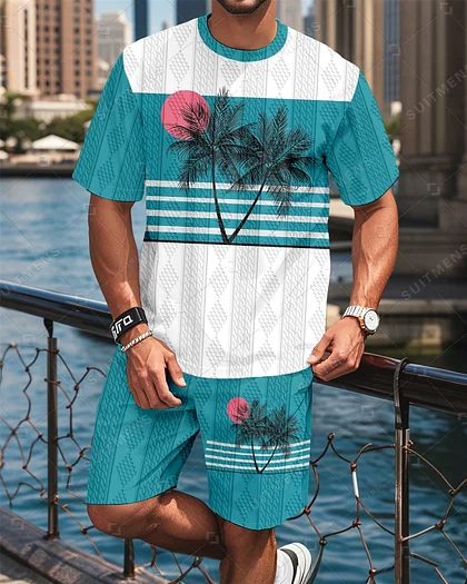 Men's tee set round neck short-sleeved shorts sports set two-piece set